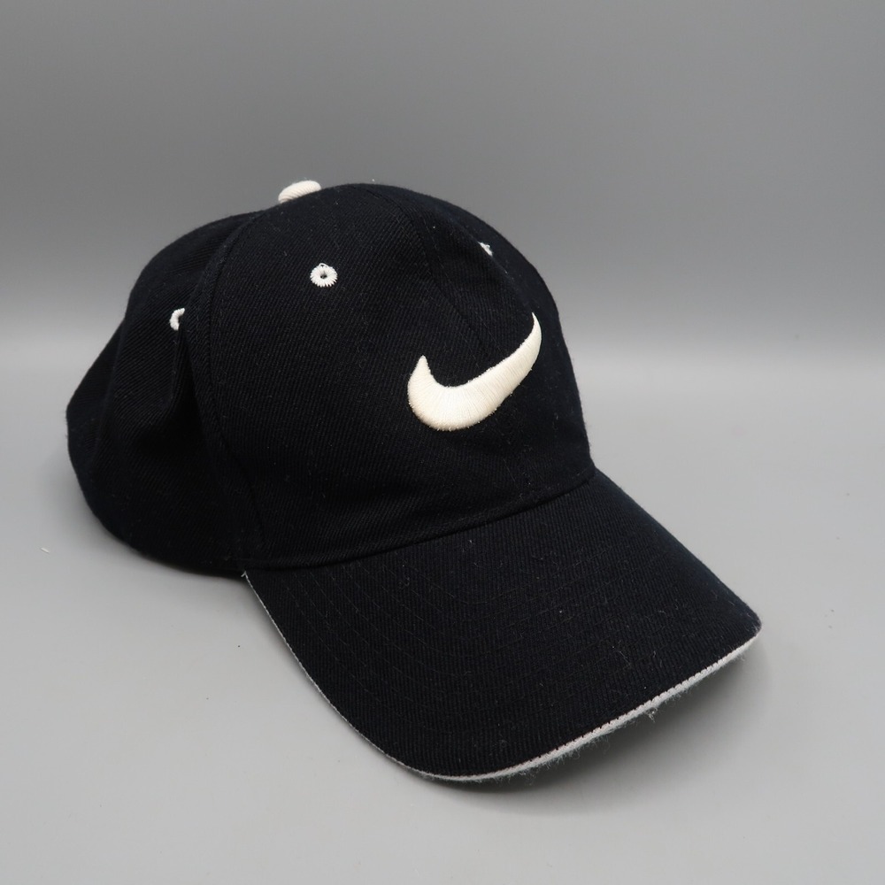 Nike Hat Adult Mens Fitted Black White Logo One‎ Size Cap vintage